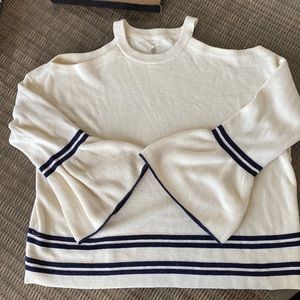 New Knitted and Knotted cold shoulder Sweater with bell sleeves.